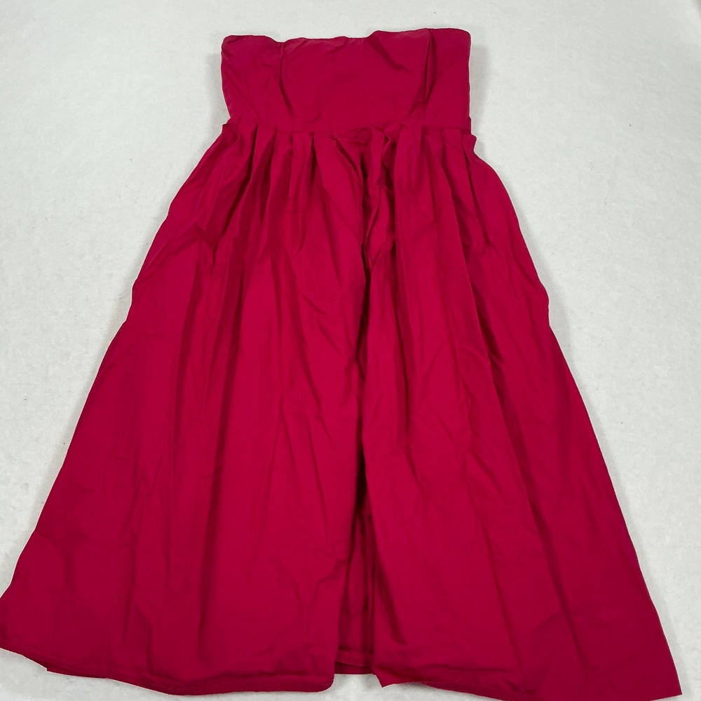 French Connection Magenta Pink Strapless Cotton Midi Dress Pockets Size 4